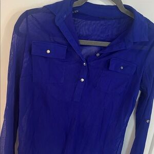 Long Sleeved Sheer Cobalt Blue Button Down - size Small